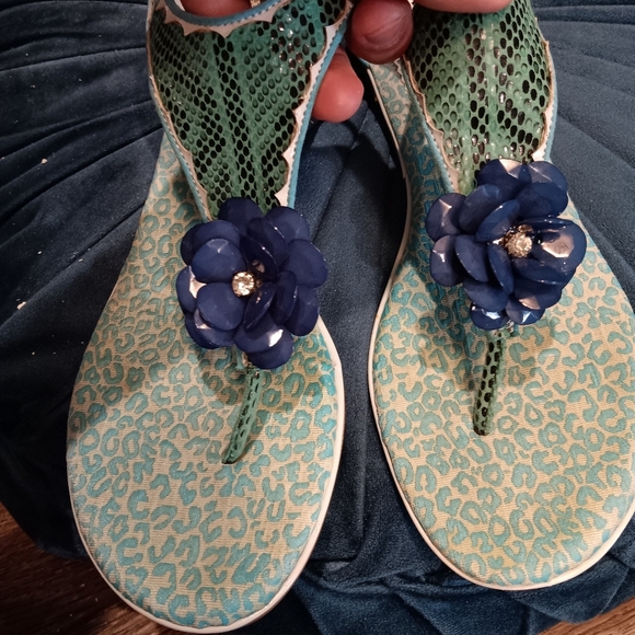 Poetic License Floral Green and Blue Sandals Siz 40.5 - Picture 4 of 5